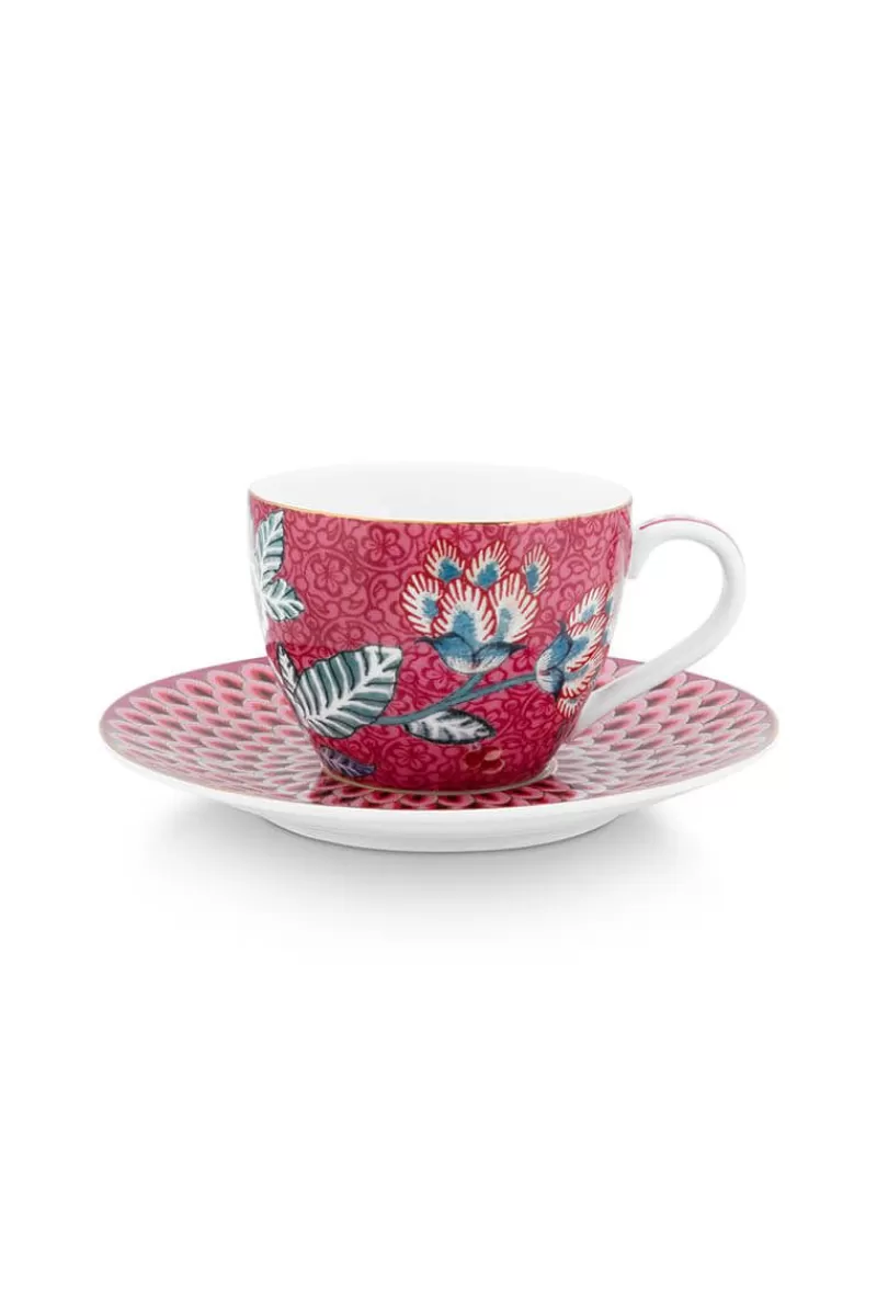 New Pip Studio Flower Festival Espresso Tasse & Undertasse Dunkel Rosa