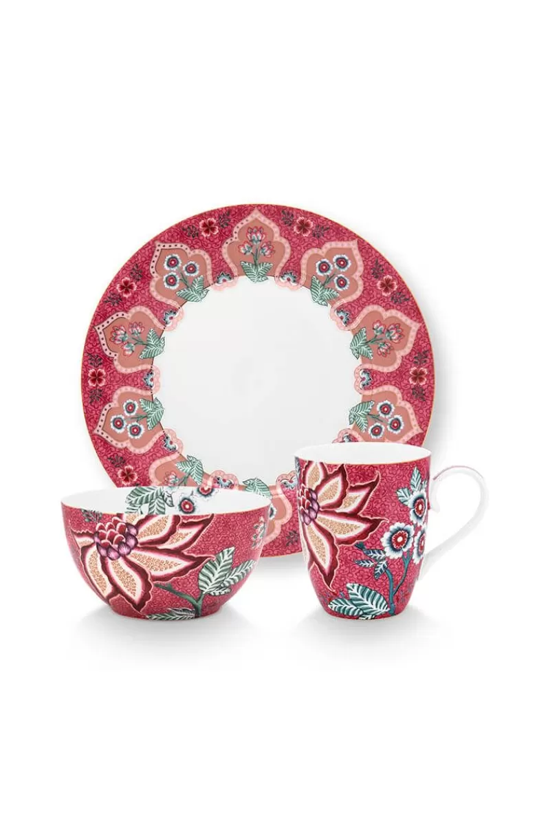 Cheap Pip Studio Flower Festival Fruhstuck Set/3 Dunkel Rosa