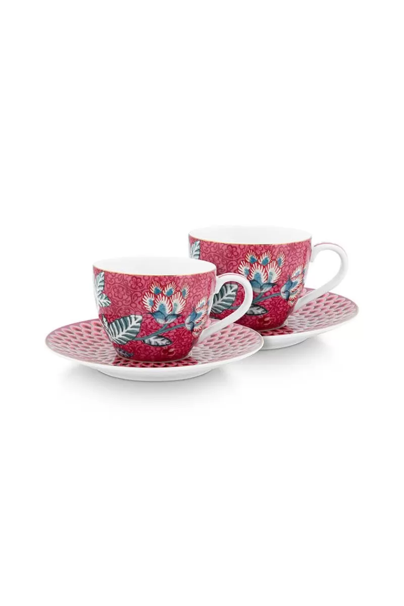 Fashion Pip Studio Flower Festival Set/2 Espresso Tasse & Undertasse Dunkel Rosa