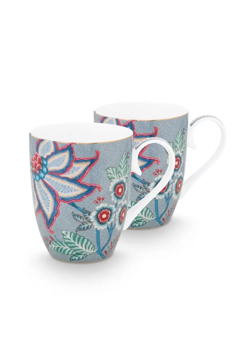 Sale Pip Studio Flower Festival Set/2 Tassen Gross Hell Blau