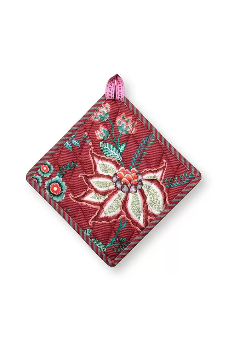 Online Pip Studio Flower Festival Topflappen Quadratisch Dunkelrosa