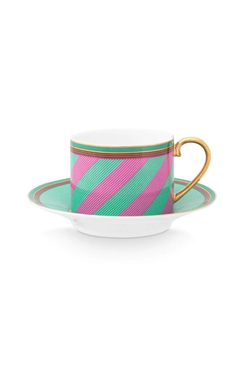 Sale Pip Studio Pip Chique Stripes Cappuccino Tasse & Untertasse Rosa/Grun