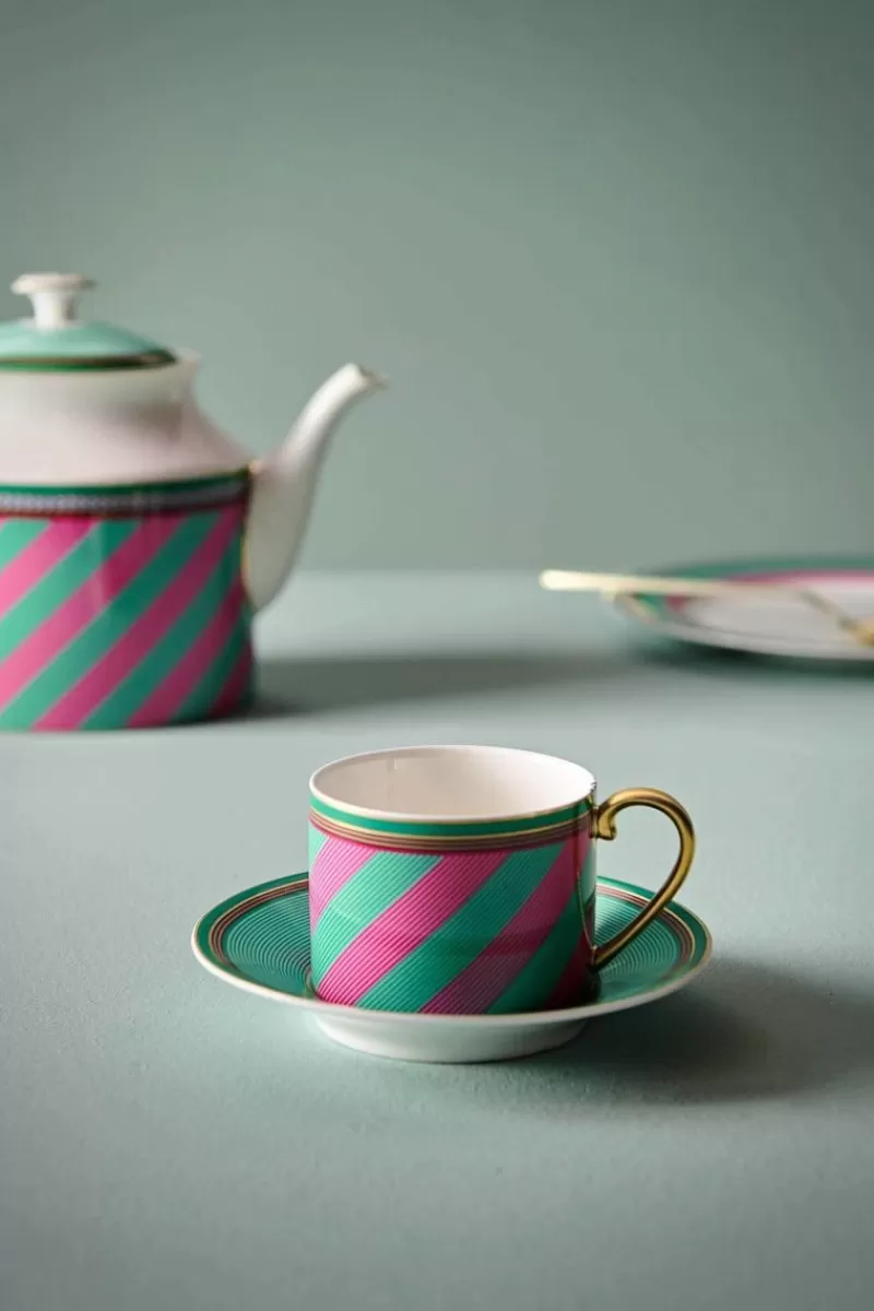 Sale Pip Studio Pip Chique Stripes Cappuccino Tasse & Untertasse Rosa/Grun