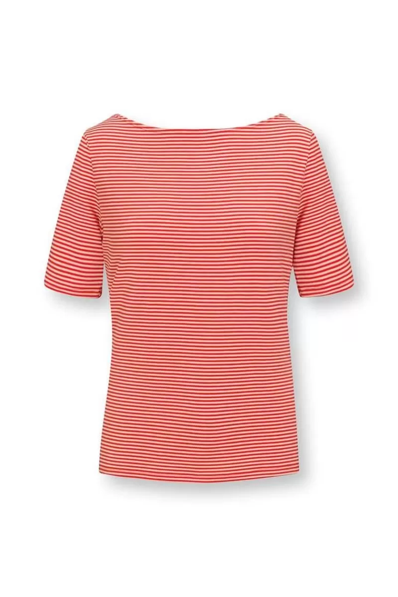 Cheap Pip Studio Top Kurze Armel Little Sumo Stripe Koralle Rot