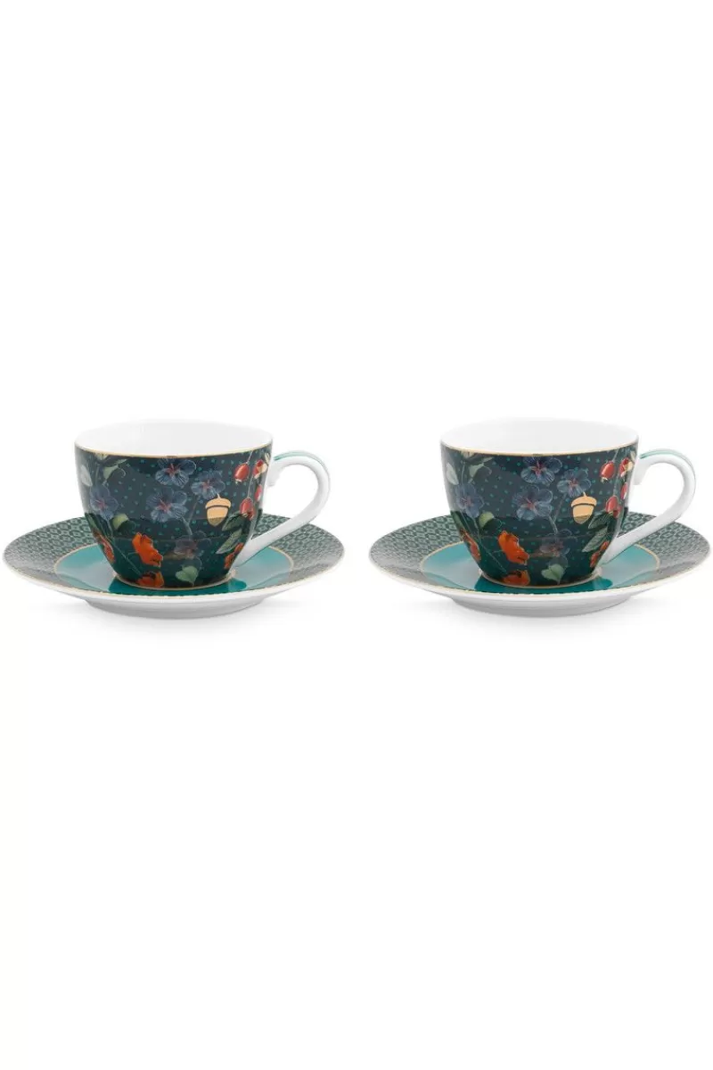 Hot Pip Studio Winter Wonderland Set/2 Espresso Tassen & Untertassen Dunkelblau